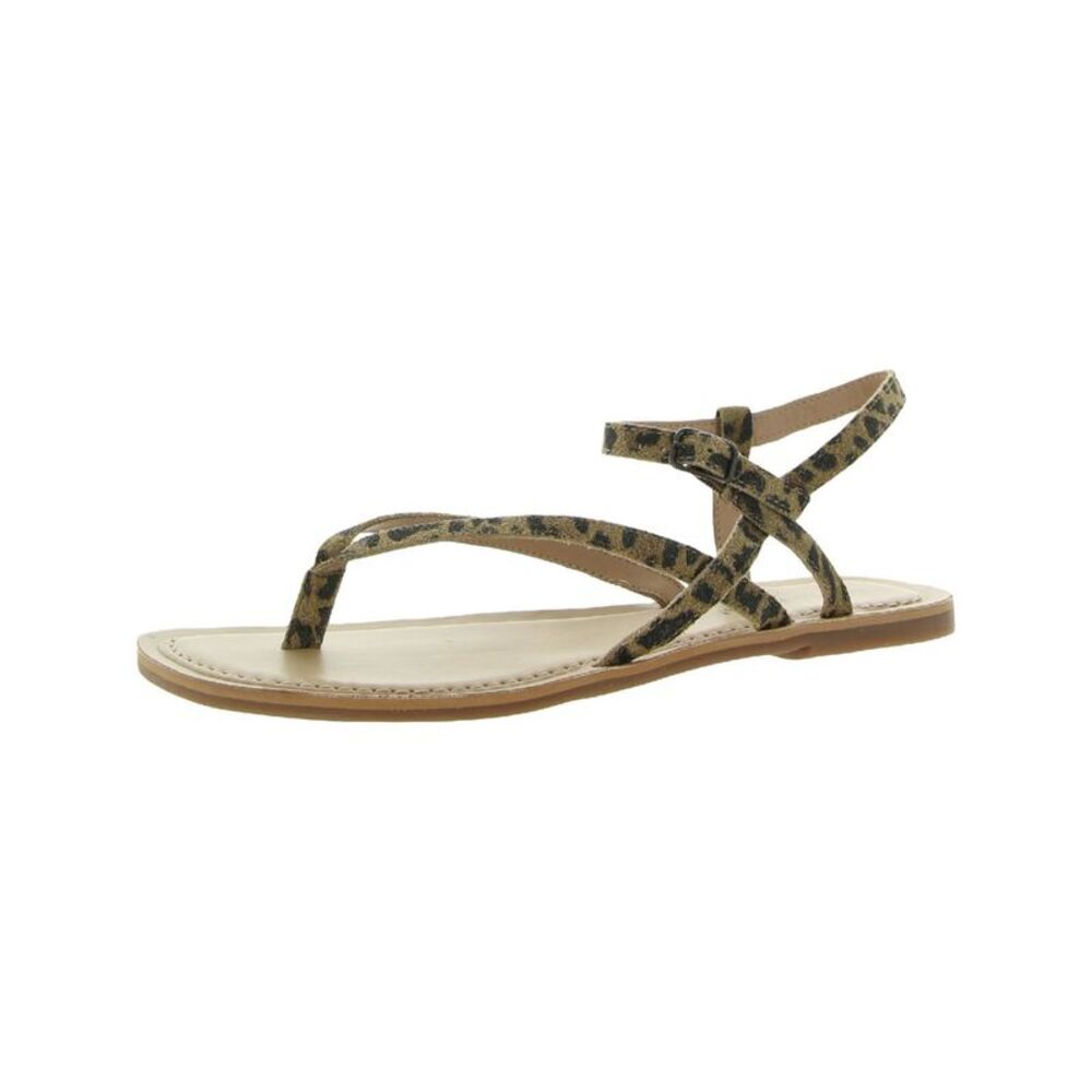 LUCKY BRAND Womens Beige Leopard Comfort Bylee Square Toe Thong Sandals 6 M